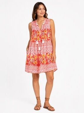 Old Navy XL Tropical Floral Tunic Mini Dress Hawaiian Luau Hibiscus Resortwear